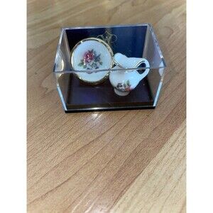 Reutter Porzellan Dresden Rose Wash Basin Pitcher Bowl 1:12 Gold Trim Germany